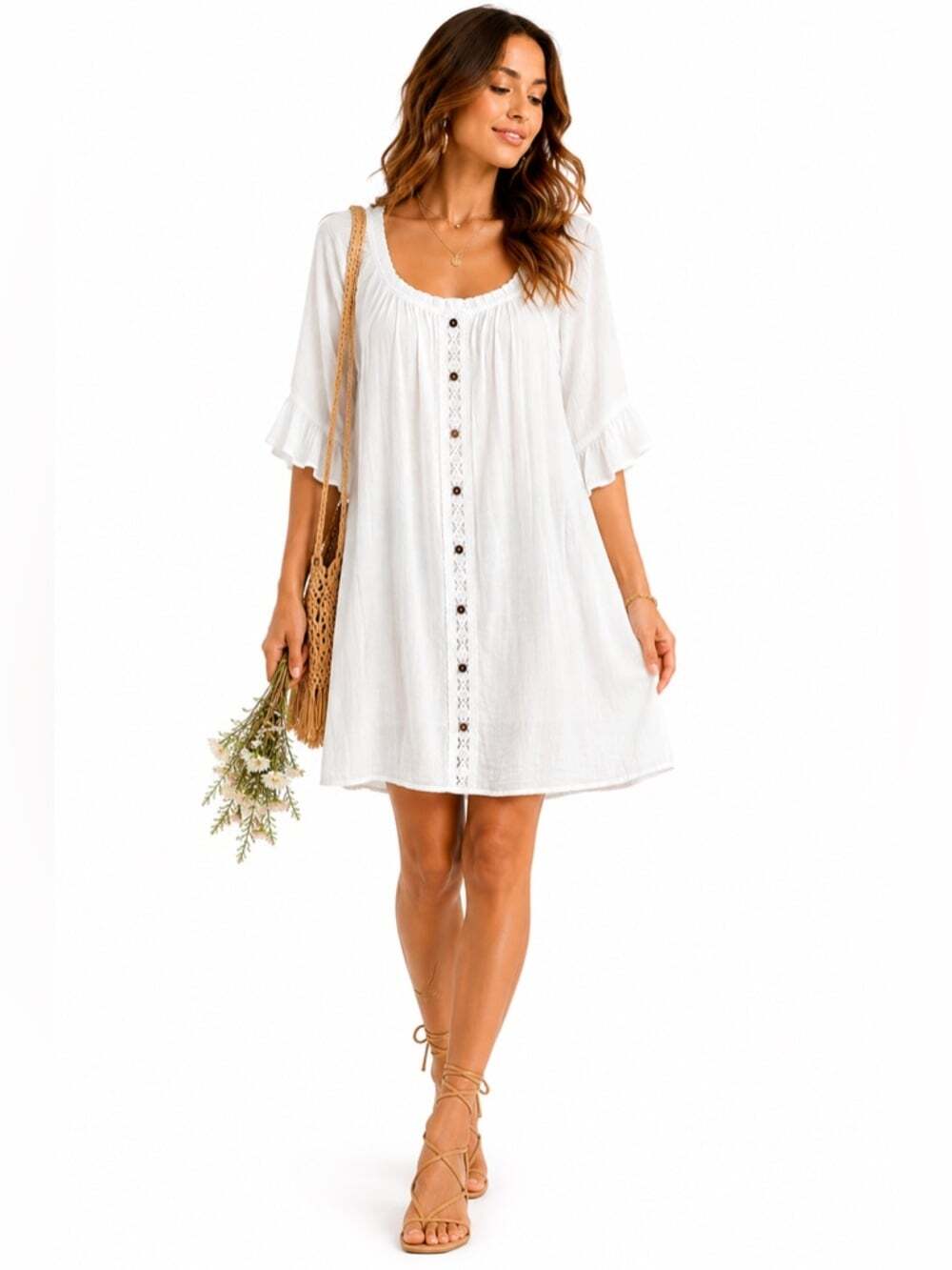 Naif White Dress M Lined Flowy Ethereal Sleeveless Midi Summer Boho Minimalist